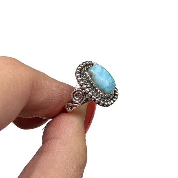 Larimar Ring Solid Sterling Silver 925 Size 5 Dominican Republic Stone Blue Boho - Picture 5 of 6